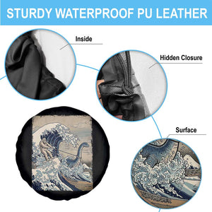 Funny Bigfoot Water Skiing Behind Nessie Spare Tire Cover Ukiyoe Inspired Wave Art