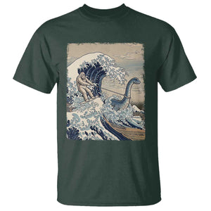 Funny Bigfoot Water Skiing Behind Nessie T Shirt Ukiyoe Inspired Wave Art