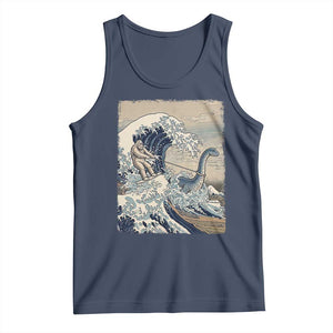 Funny Bigfoot Water Skiing Behind Nessie Tank Top Ukiyoe Inspired Wave Art