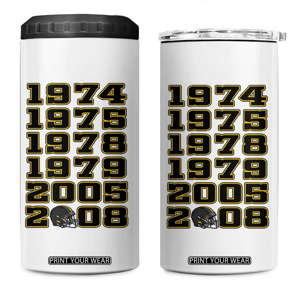 Six Historic Championship Seasons 4 in 1 Can Cooler Tumbler Vintage Football Fan Graphic