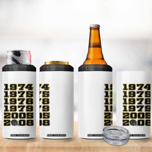 Six Historic Championship Seasons 4 in 1 Can Cooler Tumbler Vintage Football Fan Graphic