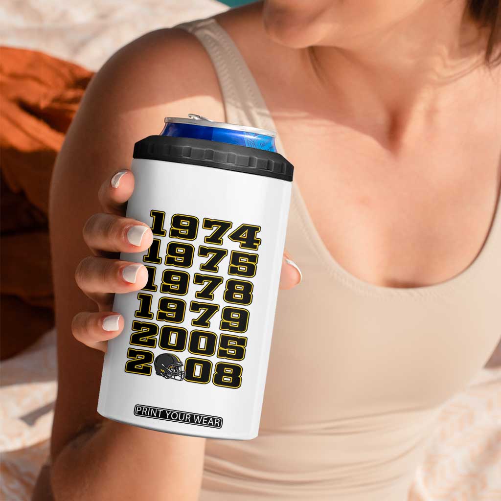 Six Historic Championship Seasons 4 in 1 Can Cooler Tumbler Vintage Football Fan Graphic