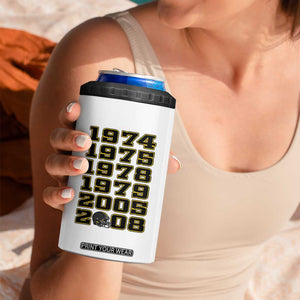 Six Historic Championship Seasons 4 in 1 Can Cooler Tumbler Vintage Football Fan Graphic
