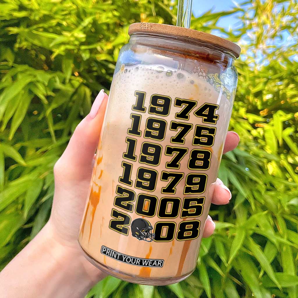 Six Historic Championship Seasons Glass Can Vintage Football Fan Graphic