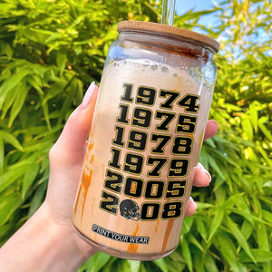 Six Historic Championship Seasons Glass Can Vintage Football Fan Graphic