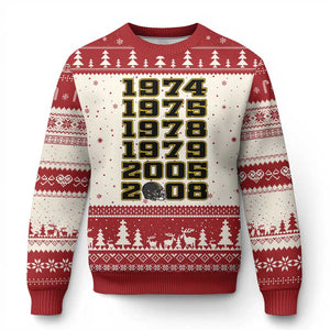 Six Historic Championship Seasons Ugly Christmas Sweater Vintage Football Fan Graphic