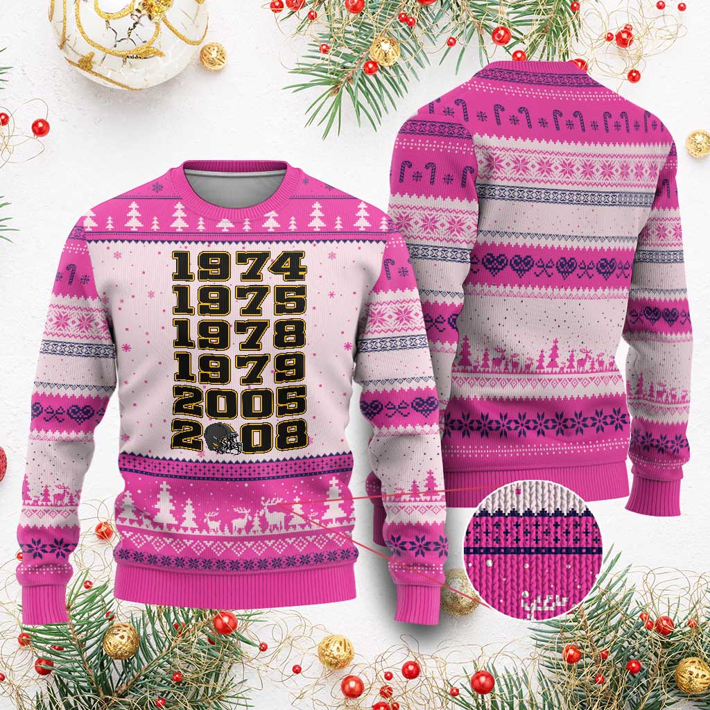 Six Historic Championship Seasons Ugly Christmas Sweater Vintage Football Fan Graphic