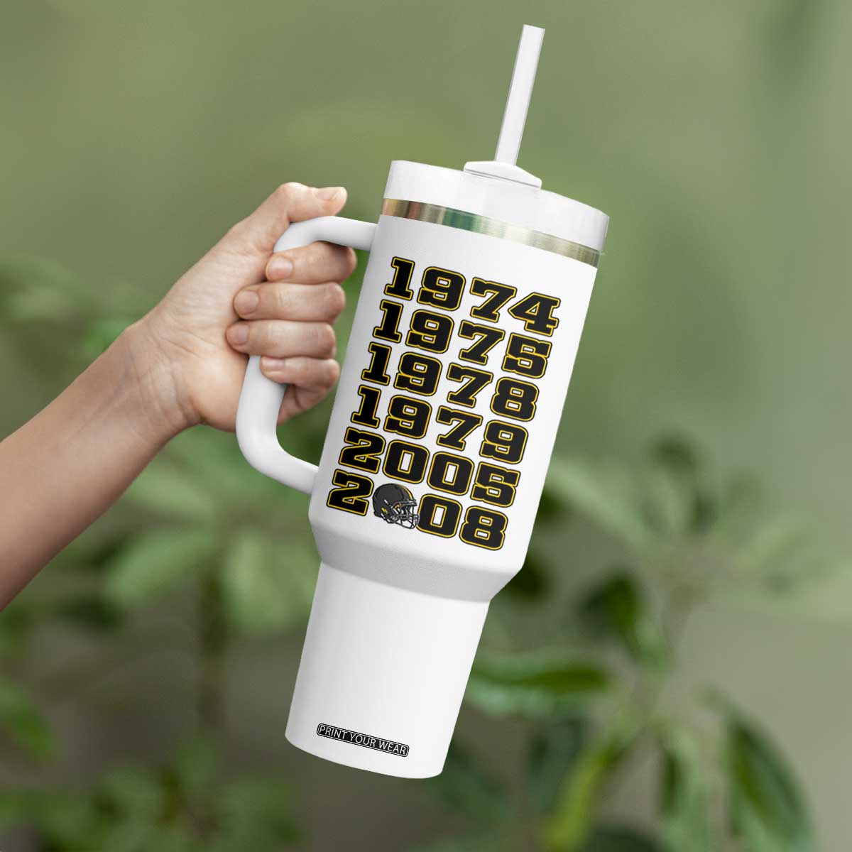Six Historic Championship Seasons Tumbler With Handle Vintage Football Fan Graphic
