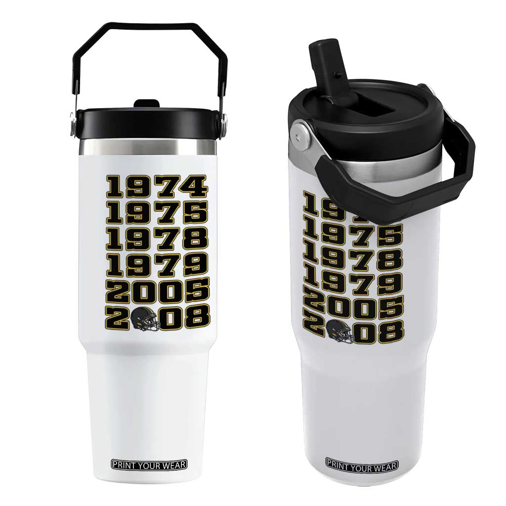 Six Historic Championship Seasons Flip Straw Tumbler Vintage Football Fan Graphic