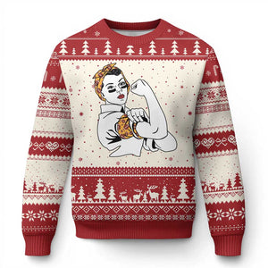 We Can Do It Game Day Ugly Christmas Sweater Rosie The Riveter Strong Woman Football Fan