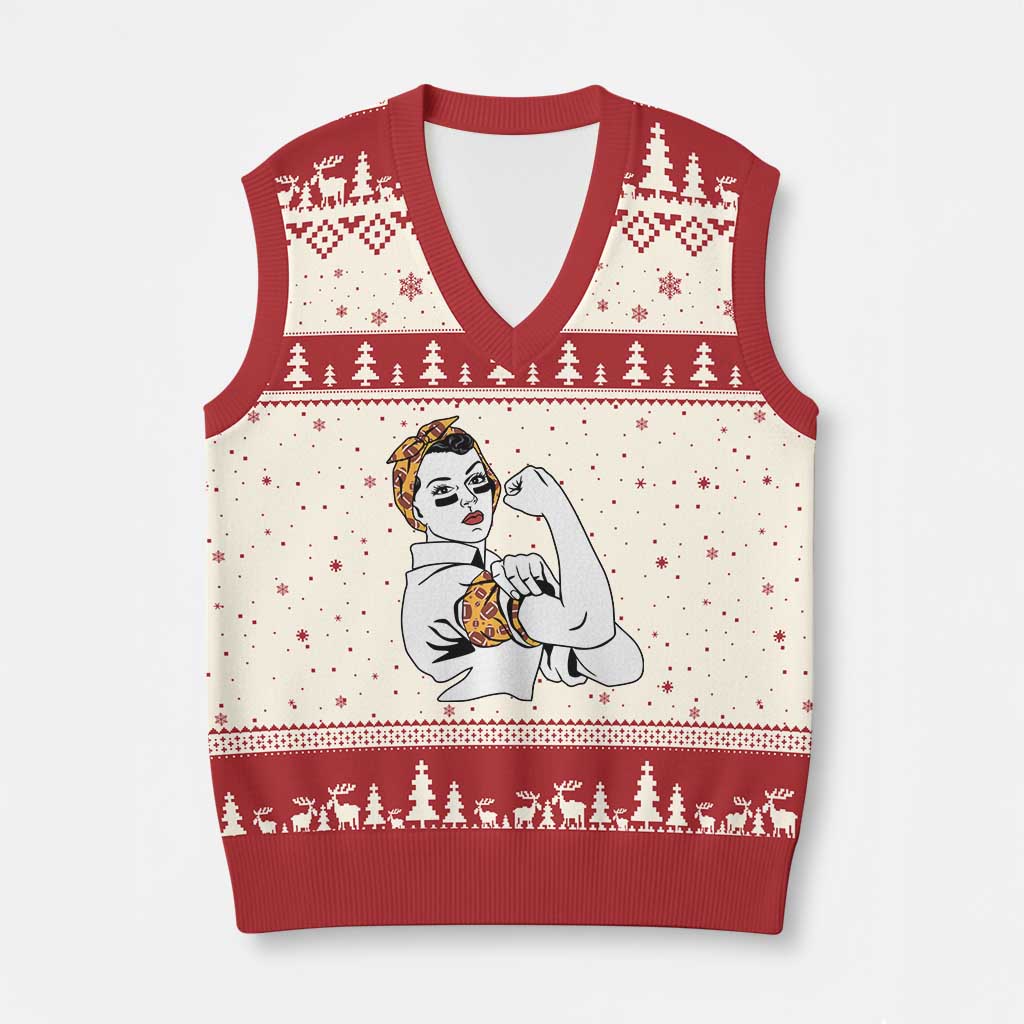 We Can Do It Game Day V-Neck Knit Sweater Vest Rosie The Riveter Strong Woman Football Fan