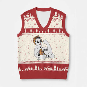 We Can Do It Game Day V-Neck Knit Sweater Vest Rosie The Riveter Strong Woman Football Fan