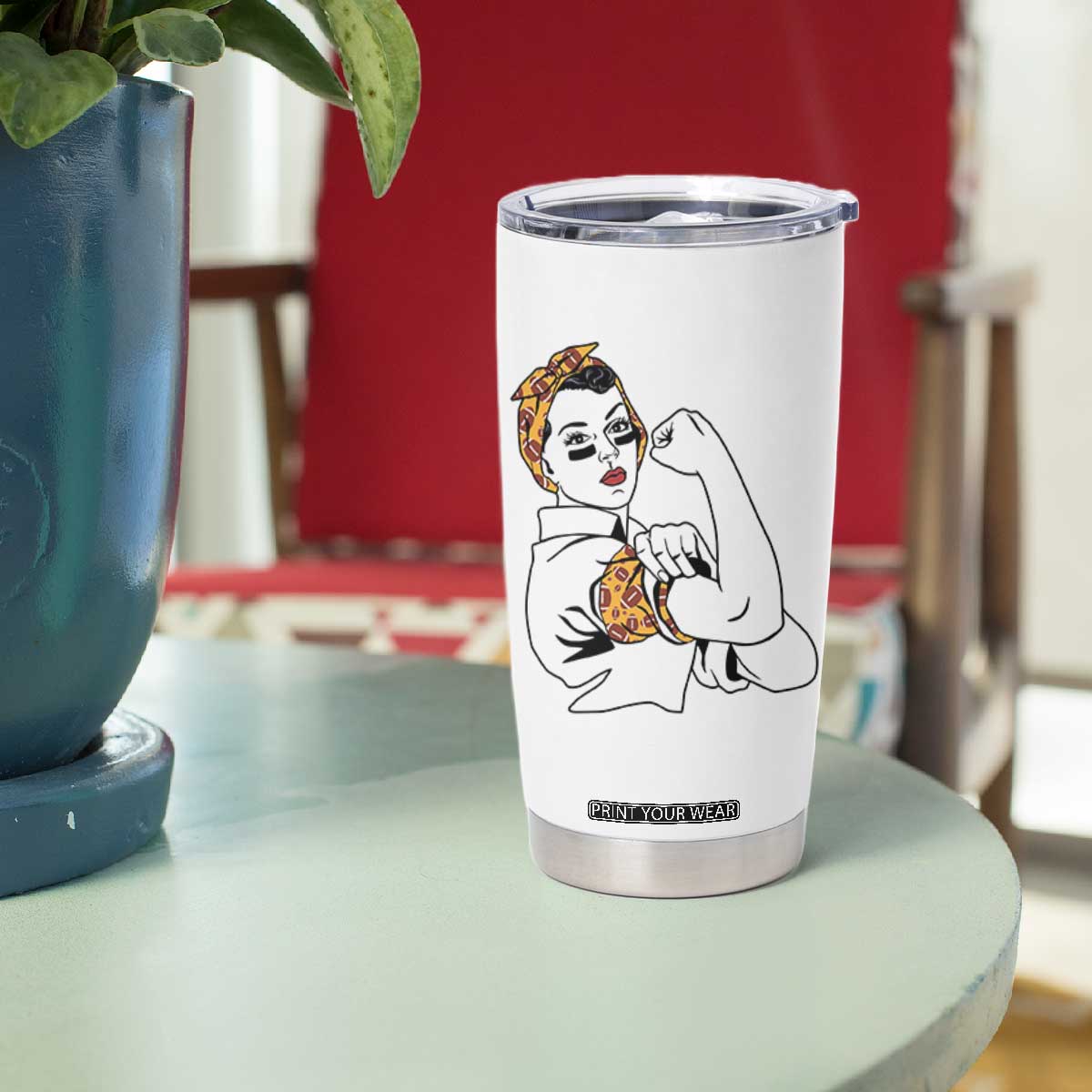 We Can Do It Game Day Tumbler Cup Rosie The Riveter Strong Woman Football Fan