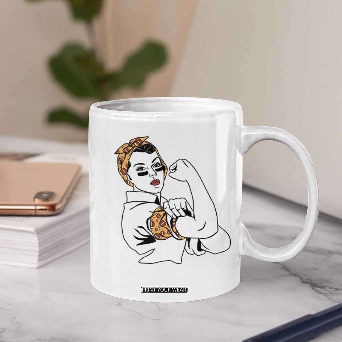 We Can Do It Game Day Coffee Mug Rosie The Riveter Strong Woman Football Fan