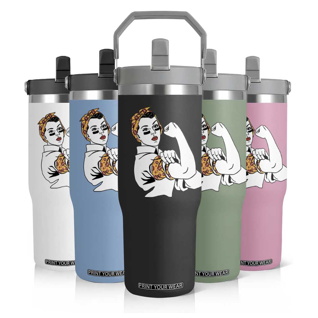 We Can Do It Game Day Flip Straw Tumbler Rosie The Riveter Strong Woman Football Fan