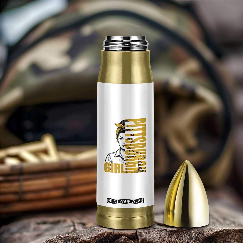 Strong Woman Football Game Day Bullet Tumbler Black And Gold City Pride