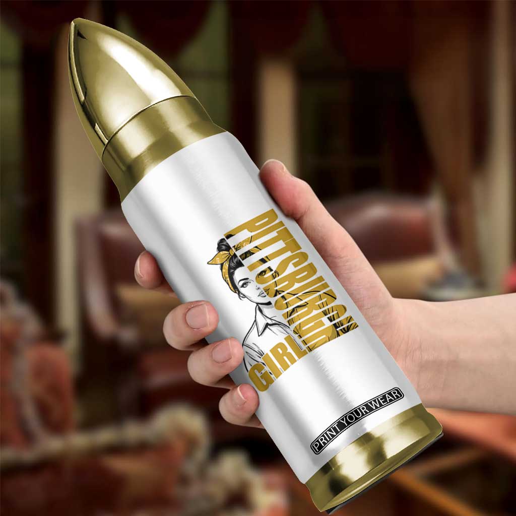 Strong Woman Football Game Day Bullet Tumbler Black And Gold City Pride