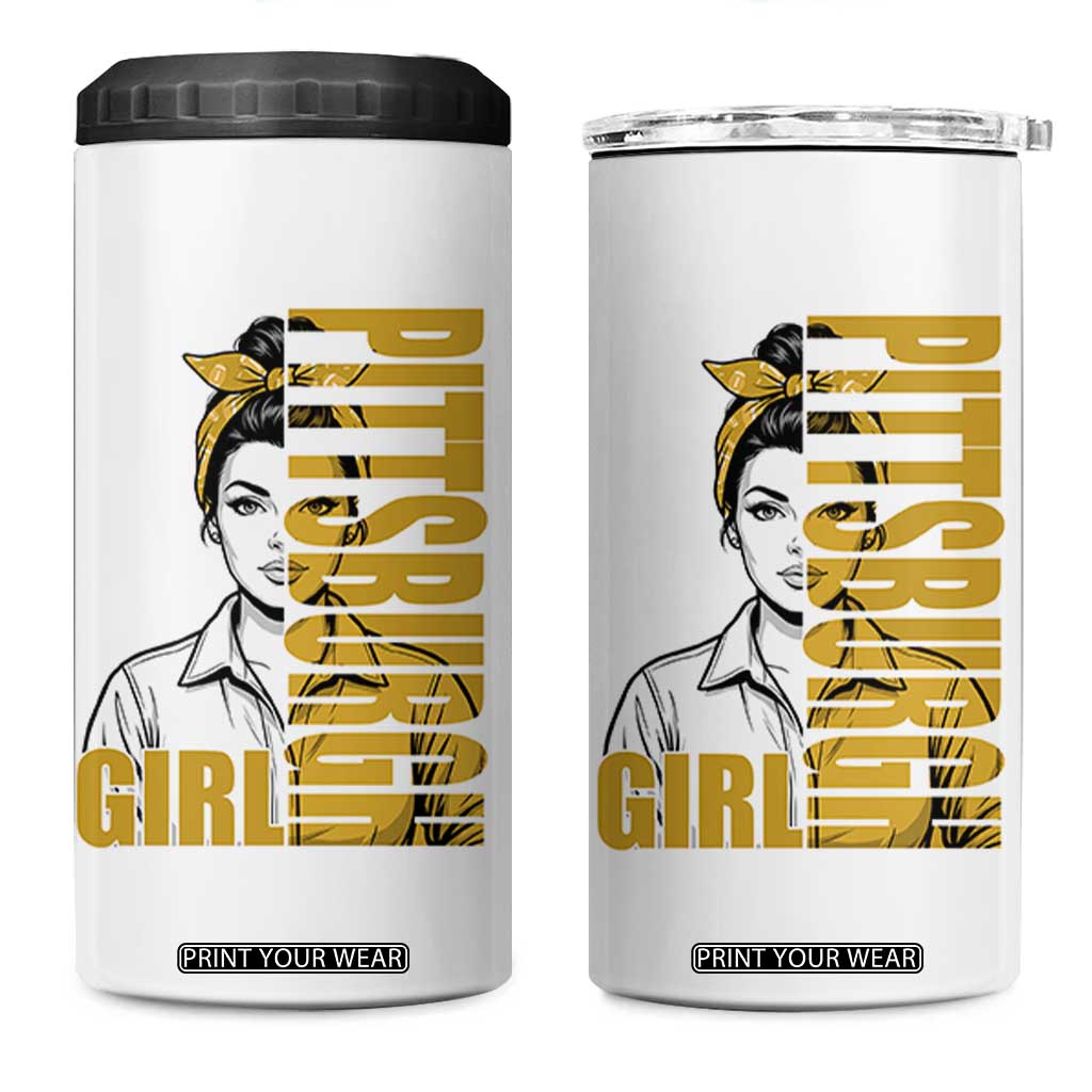 Strong Woman Football Game Day 4 in 1 Can Cooler Tumbler Black And Gold City Pride