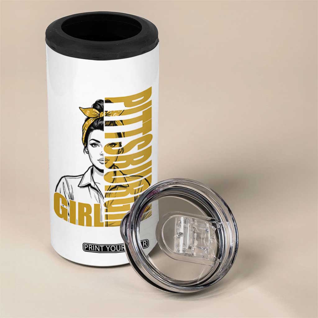 Strong Woman Football Game Day 4 in 1 Can Cooler Tumbler Black And Gold City Pride