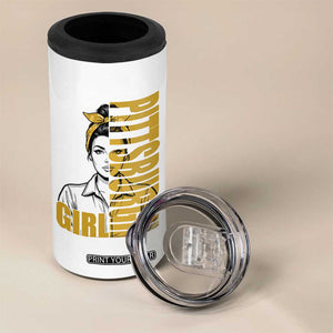 Strong Woman Football Game Day 4 in 1 Can Cooler Tumbler Black And Gold City Pride