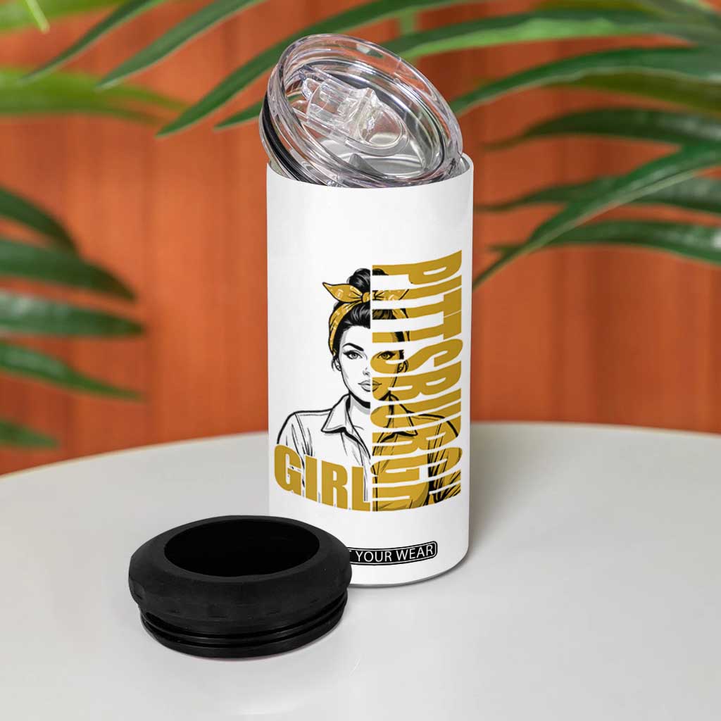 Strong Woman Football Game Day 4 in 1 Can Cooler Tumbler Black And Gold City Pride