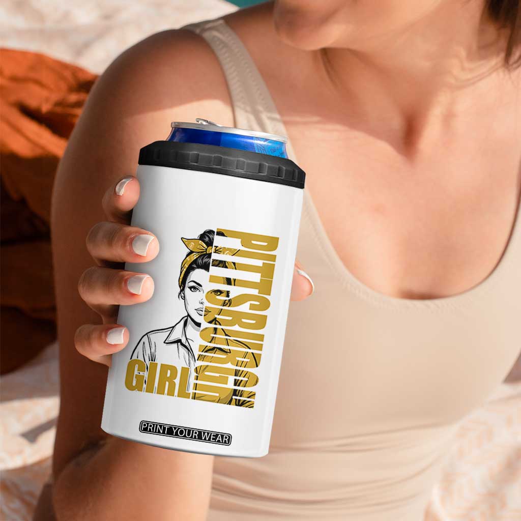 Strong Woman Football Game Day 4 in 1 Can Cooler Tumbler Black And Gold City Pride
