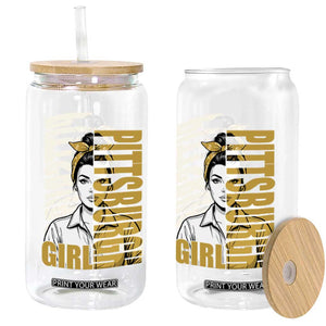 Strong Woman Football Game Day Glass Can Black And Gold City Pride