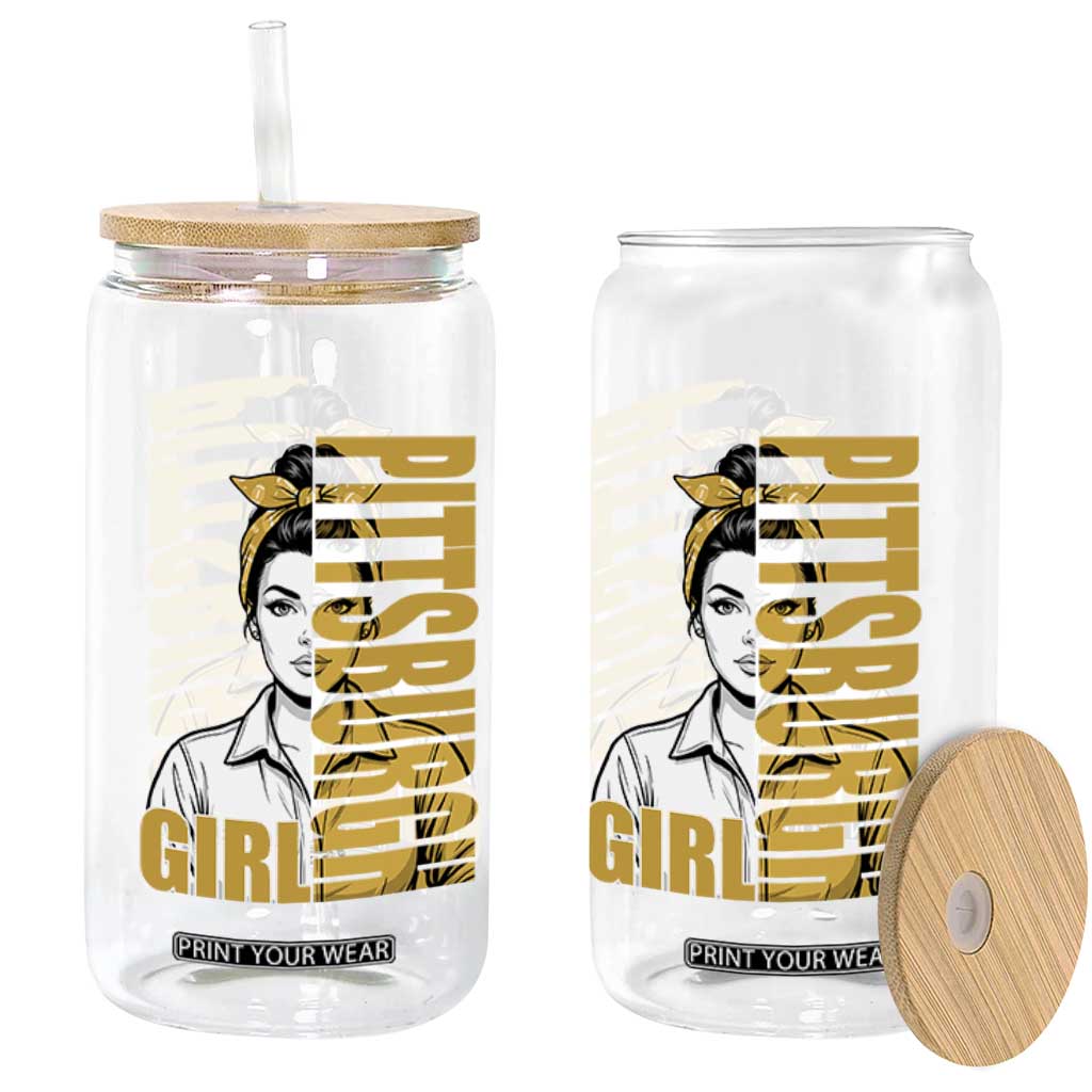 Strong Woman Football Game Day Glass Can Black And Gold City Pride