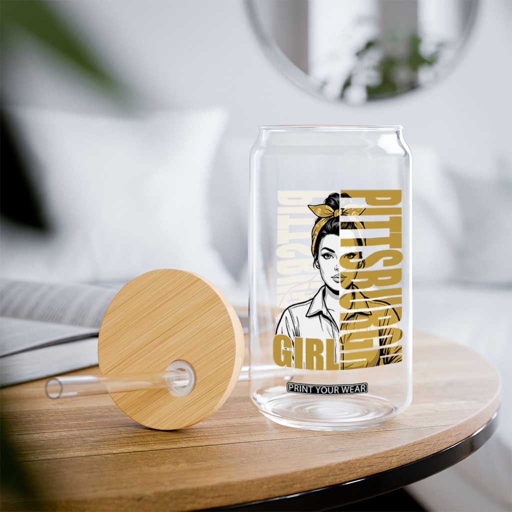 Strong Woman Football Game Day Glass Can Black And Gold City Pride