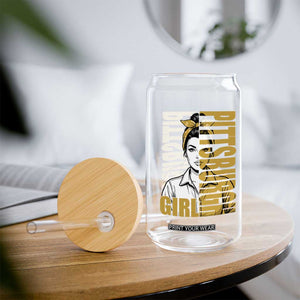 Strong Woman Football Game Day Glass Can Black And Gold City Pride
