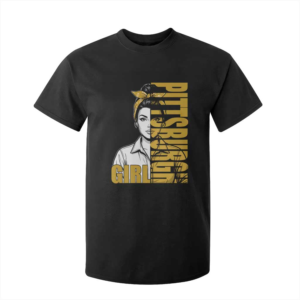 Strong Woman Football Game Day T Shirt For Kid Black And Gold City Pride