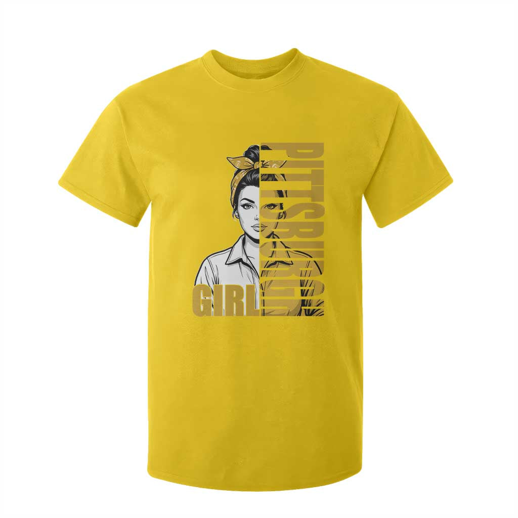 Strong Woman Football Game Day T Shirt For Kid Black And Gold City Pride