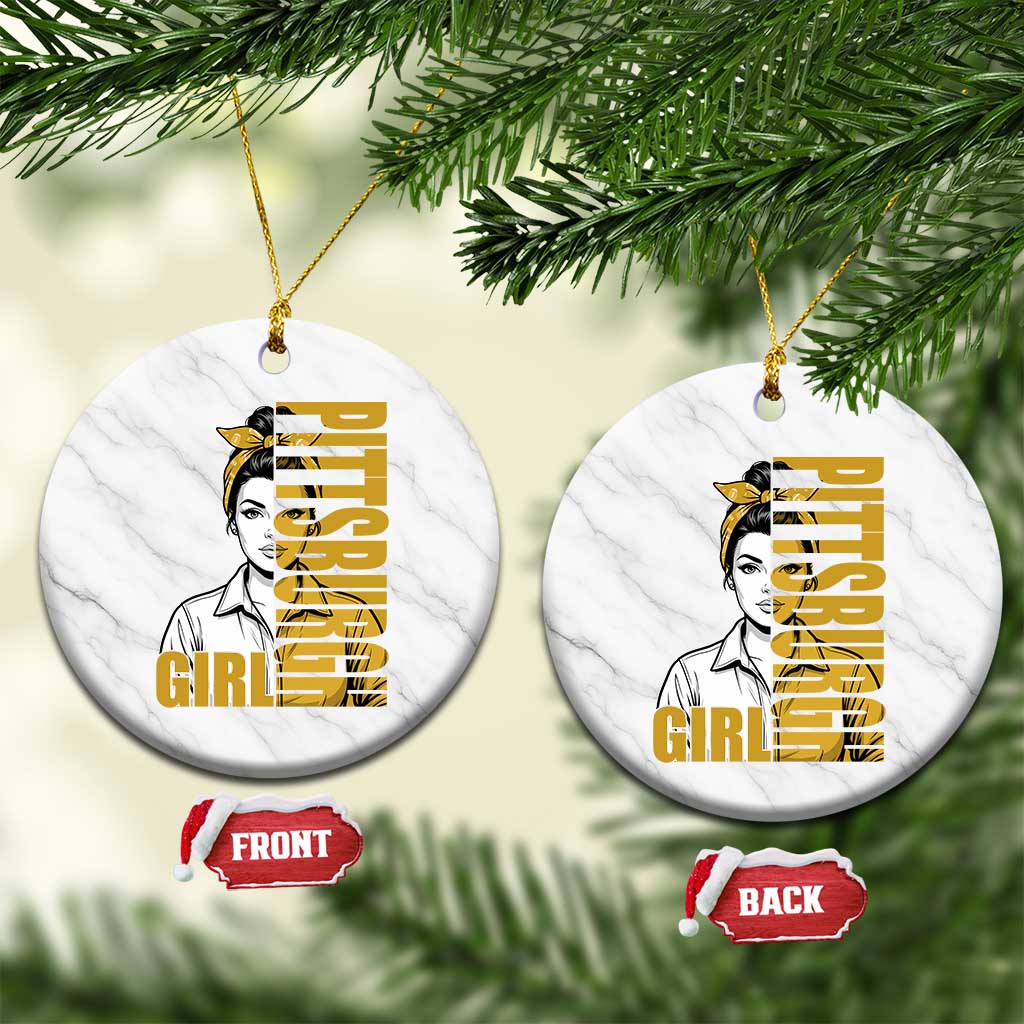 Strong Woman Football Game Day Ceramic Ornament Black And Gold City Pride TS12 1pc White Marble Print Your Wear