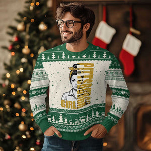 Strong Woman Football Game Day Ugly Christmas Sweater Black And Gold City Pride
