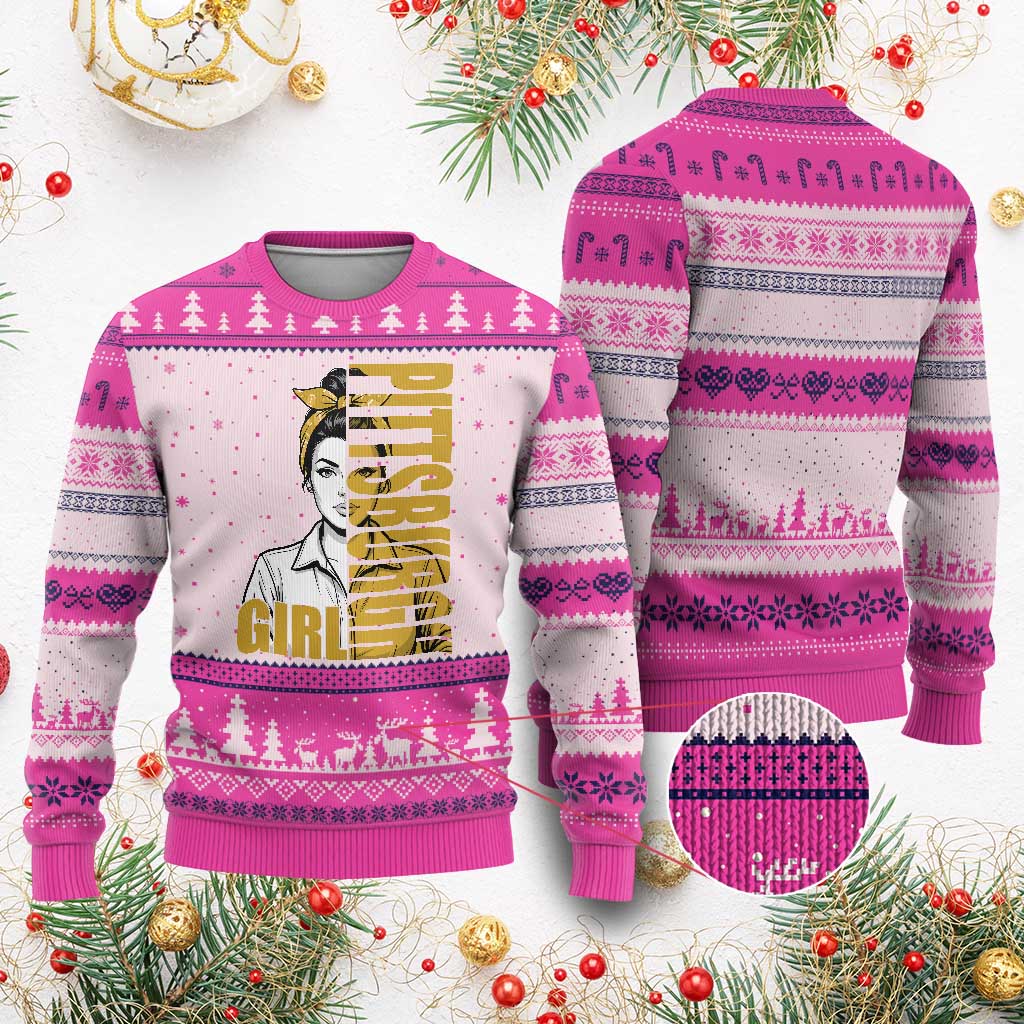 Strong Woman Football Game Day Ugly Christmas Sweater Black And Gold City Pride