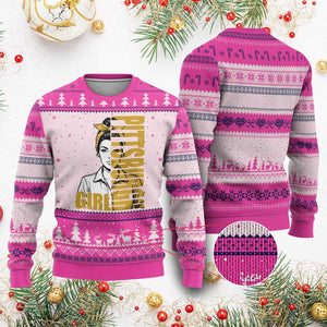 Strong Woman Football Game Day Ugly Christmas Sweater Black And Gold City Pride