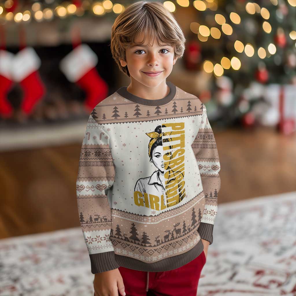 Strong Woman Football Game Day Ugly Christmas Sweater Black And Gold City Pride