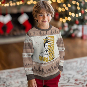 Strong Woman Football Game Day Ugly Christmas Sweater Black And Gold City Pride