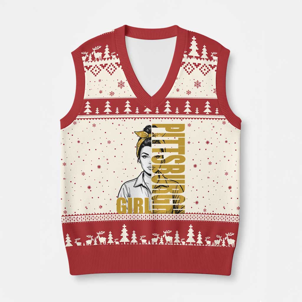 Strong Woman Football Game Day V-Neck Knit Sweater Vest Black And Gold City Pride
