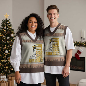 Strong Woman Football Game Day V-Neck Knit Sweater Vest Black And Gold City Pride