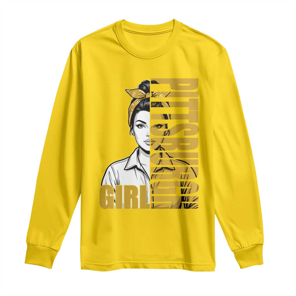 Strong Woman Football Game Day Long Sleeve Shirt Black And Gold City Pride
