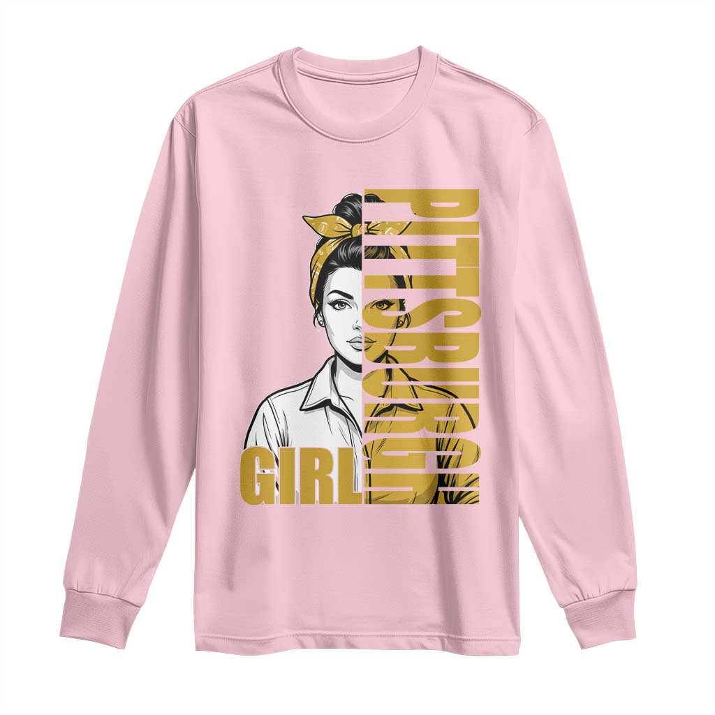 Strong Woman Football Game Day Long Sleeve Shirt Black And Gold City Pride