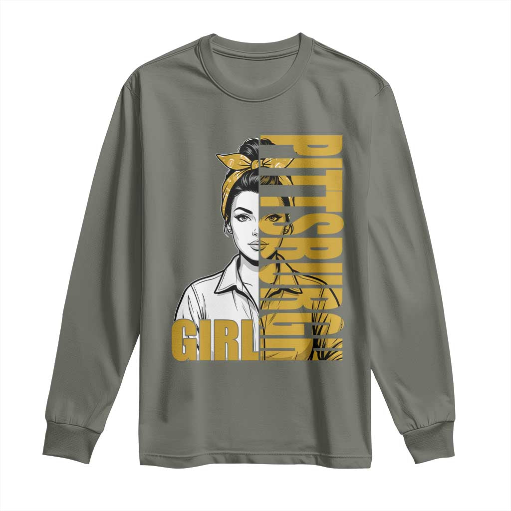 Strong Woman Football Game Day Long Sleeve Shirt Black And Gold City Pride