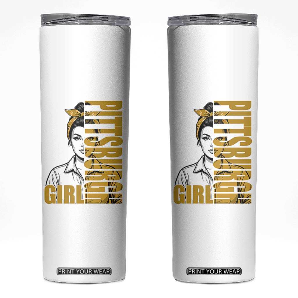 Strong Woman Football Game Day Skinny Tumbler Black And Gold City Pride