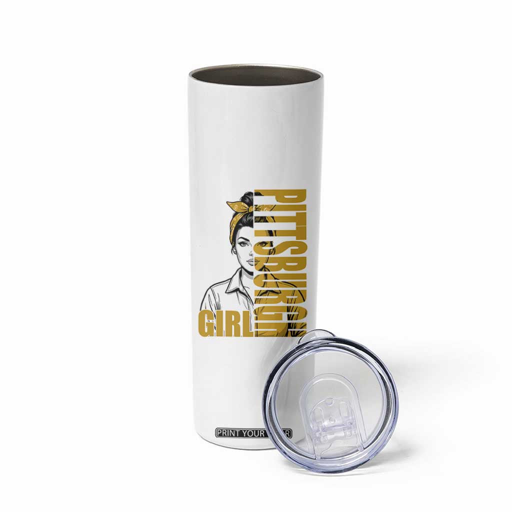 Strong Woman Football Game Day Skinny Tumbler Black And Gold City Pride