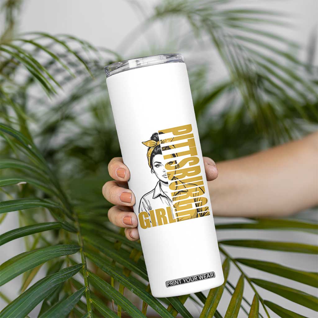 Strong Woman Football Game Day Skinny Tumbler Black And Gold City Pride