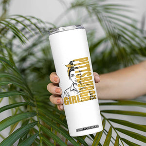 Strong Woman Football Game Day Skinny Tumbler Black And Gold City Pride