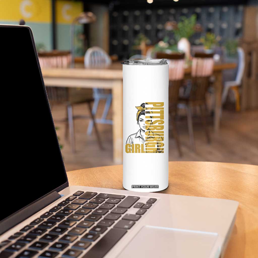 Strong Woman Football Game Day Skinny Tumbler Black And Gold City Pride