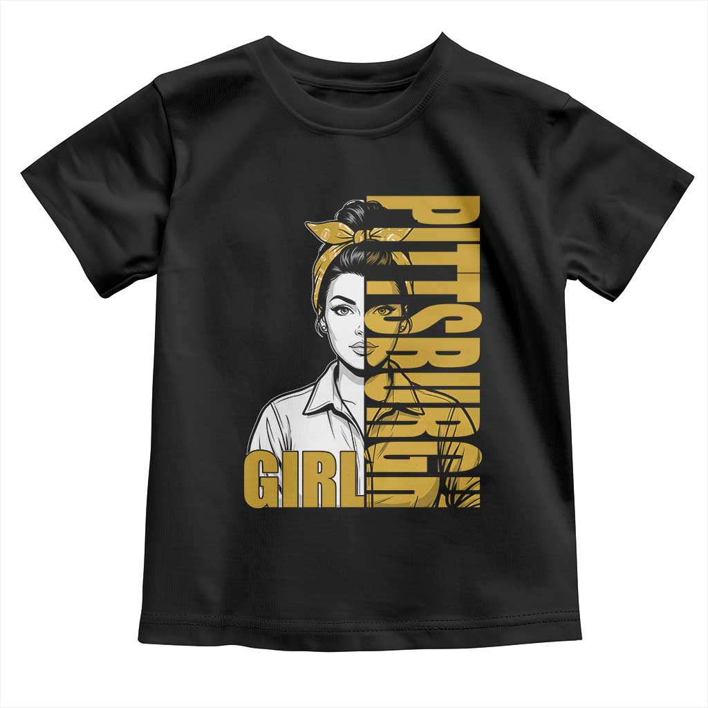 Strong Woman Football Game Day Toddler T Shirt Black And Gold City Pride