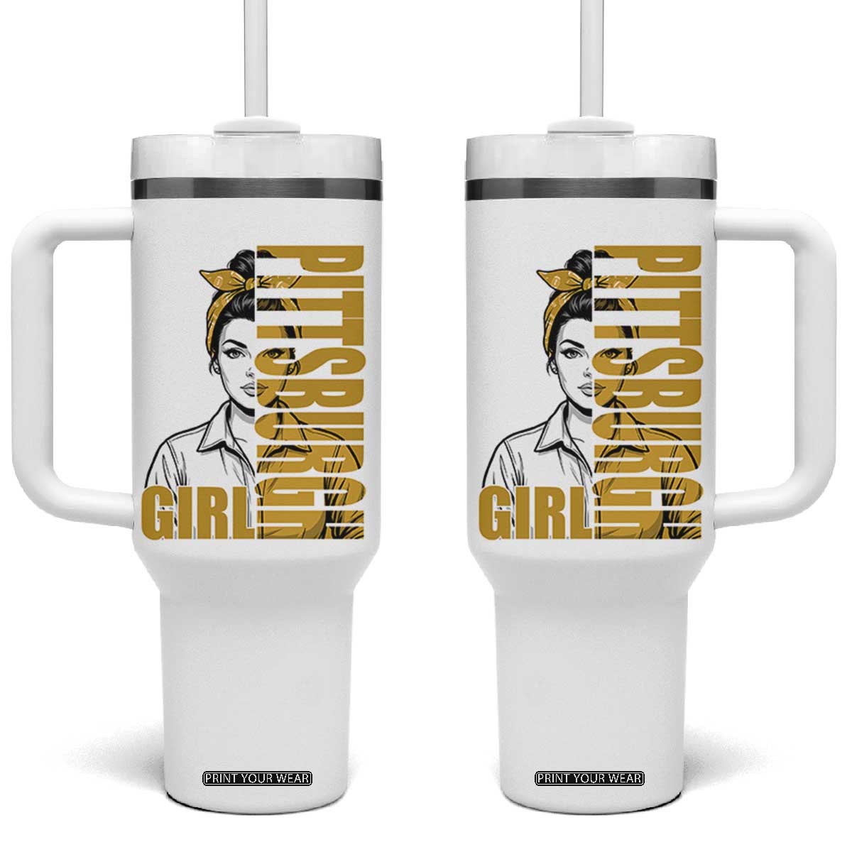 Strong Woman Football Game Day Tumbler With Handle Black And Gold City Pride